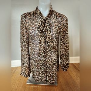 DKNYC Sheer Leopard Blouse XS